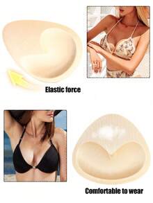 4/2片加厚胸垫，可贴于吊带背心或泳衣，心形提升胸型，透气，泡沫衬里，三角形胸垫 - 彩色 - 查看 5