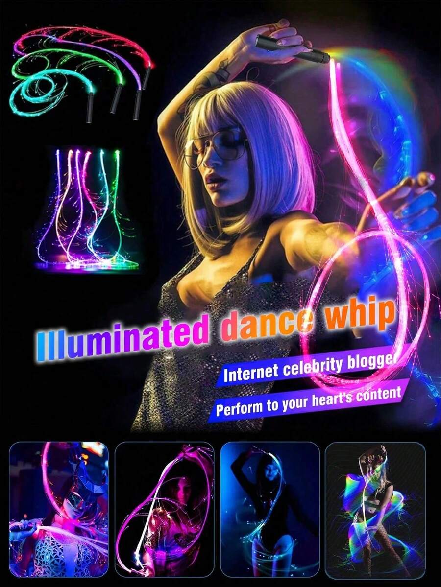 Rechargeable LED Fiber Optic Whip - Rotating Fiber Optic Whip, LED Illuminated Dance Whip, Carnival Toy, Pixel Whip Suitable For Dancing, Parties, Light Shows, Music Festivals, Fashion Shows, Electronic Music Festivals