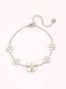 Camhanno 1pc Casual Fashionable Stainless Steel Four-Leaf Flower Bracelet, Suitable For Outfit Matching And Gifting To Friends, Family And Mothers - Style 1 - View 9