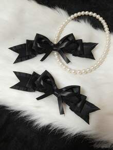 1 pieza Clip para el cabello con lazo estilo Lolita japonesa Y2K, clip para el cabello 3D con doble coleta, adecuado para niñas, hecho de fibra de poliéster, para verano, vacaciones, viajes - Multicolor - Ver 6