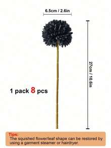 8/16pcs Artificial Chrysanthemum Ball Flowers Dandelion Hydrangea Arrangement Bouquet Present For Friends Bridal Wedding Bouquet Decor For Home Office Coffee House Party Wedding Decoration - Black - View 2