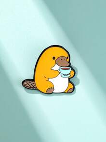 1枚黄色鸭嘴兽喝茶胸针，慵懒休闲风，小众精品配饰，为外套、毛衣和日常穿搭增添活力 - 彩色 - 查看 5