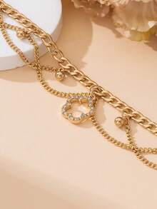 1 pieza Elegante y lujoso tobillera con borla dorada brillante y hueca con trébol para mujeres - Amarillo Oro - Ver 4