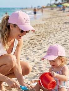 2pcs/Set Pink Combo Baby & Mom Baseball Cap, Cute Infant Hat And Mother Hat, Summer Sun Protection, Baby Letter Pattern Design, Suitable For Daily Wear Or Travel - Pink - View 1