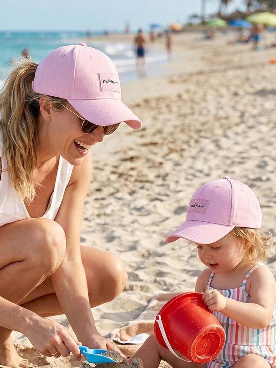 2pcs/Set Pink Combo Baby & Mom Baseball Cap, Cute Infant Hat And Mother Hat, Summer Sun Protection, Baby Letter Pattern Design, Suitable For Daily Wear Or Travel - Pink - View 1