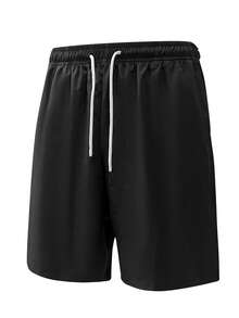 3pcs Men's Casual Shorts, Lightweight Solid Color Elastic Waist Shorts For Daily, Hiking, Outdoor, Running, Sports Black - Black - View 9