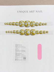 24片/盒 姜黄花朵脚趾甲贴纸，可爱亮丽，包含1支果冻胶和1个指甲锉，适合女性和女孩使用，按压式美甲 - 彩色 - 查看 6