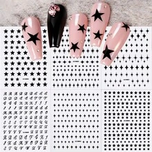 6pcs Black Star Nail Art Stickers Set - 3D Self-Adhesive Mixed Starburst, Alphabet & Star Nail Decals Gifts For Women Girls - 6sheets,Y2K Gothic Punk Style, Waterproof Nail Decoration For Acrylic Nails, DIY Manicure Accessories For Nail Salon & Home Use - Multicolor - View 13