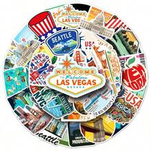 50pcs USA Vinyl Waterproof Graffiti Stickers, Famous American Landmarks, Laptop, Bottles, Bumper, Phone, Notebooks, Mexico, New York, Patch - 多色的 - 查看 8