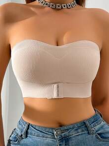 2 piezas Sujetadores de mujer con cierre frontal acanalado de coloresúltiples, sujetadores inalámbricos acolchados con broche frontal, sujetadores sin tirantes - Multicolor 2 - Ver 8