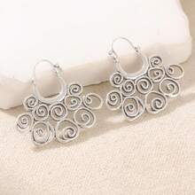 复古镂空圆形银耳环，耳环，女士节日配饰 - 銀色 - 查看 3