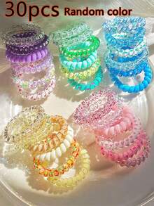 30/18/6pcs Random Color Elastic Headbands - Fun Pattern Design Hair Accessories, Telephone Cord Headbands, Acrylic Seamless Elastic Headbands For Ponytails - Multicolor - View 11