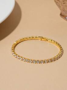 Bộ 3 vòng tay bằng thép không gỉ mạ vàng 18K đính đá Zirconia, bộ vòng tay thời trang dành cho nữ, thích hợp để đeo hàng ngày và làm quà tặng dịp lễ. - Vàng 2 - Xem 7