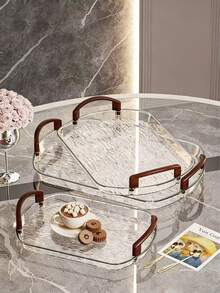 1 PET Serving Tray, Oval Design Tray, For Kitchen, Dining Table, Ramadan - Grey - View 5