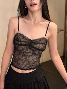 Áo hai dây ren thắt nơ, áo lót không tay ôm sát dành cho nữ. - màu đen - Xem 1