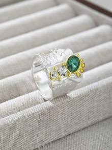 1 pièce Ensemble de bijoux de bague de mariage pour femme, édition large, avec anneaux en zirconium vert synthétique. Convient pour les fiançailles et les célébrations d'anniversaire - anneau - Voir 5