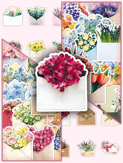 50 piezas de sobres con diseños florales y de plantas, decoración romántica de primavera para frascos de vidrio, cajas de almacenamiento, pegatinas