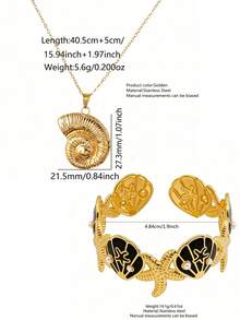 VceTd 一套海洋度假风格首饰套装，采用海洋元素设计，不锈钢材质，适合女性海滩度假、日常生活或通勤佩戴，也可作为节日礼物赠送给亲朋好友。 - 金黃色 - 查看 15