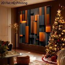 2pcs Modern Abstract Black & Orange Curtains - Light-Filtering Opaque Window Drapes With 3D Rectangular Blocks Design, Machine Washable Polyester , Window Curtain Panels For Bedroom Living Room Home Decor - 2pcs - View 4