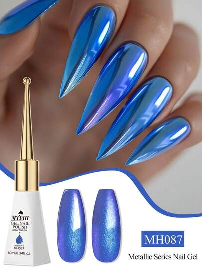 Mtssii 1瓶10毫升蓝色金属光泽凝胶指甲油，金属镜面效果 - 持久耐用，易于涂抹，半永久性可卸UV/LED凝胶指甲油，适合夏季美甲，居家及美甲沙龙DIY美甲用品