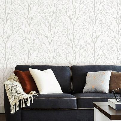 Grey Tree Branch Pattern Self-Adhesive Wallpaper, Natural Wallpaper, Modern Tree Branch Pattern Contact Paper, Removable Wallpaper, Self-Adhesive Vinyl Material, Suitable For Furniture, Crafts And Walls.