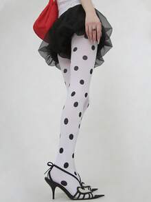 Polka Dot Sheer Tights – High Waist Stretchy Patterned Pantyhose For Women - Multicolor - View 3