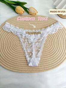 Personalized Custom Name Lace Thong G-String, Bold And Sexy Low Waist See Through Underwear With Boyfriend Or Husband's Name, G-String, Tanga, DIY Sparkling Crystal English Letter Name Underwear, Couple Gift, Bachelor Party Gift, Wedding Custom Gift, Ideal Gift For Lover, Wife, Girlfriend, Friend's Birthday/Valentine's Day/Anniversary/Holiday/Honeymoon/Vacation/Bedroom - trắng - Xem 1
