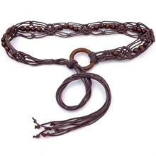 Spring And Summer Fashion Multi-Color Bohemian Style Wax Rope Handmade Wooden Circle Braided Hollow Belt With Dress Belt - Coffee - View 1