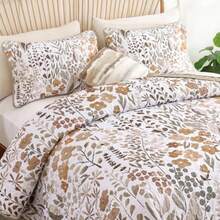 Quilt Set King Size 3 Pieces Brown Floral Quilt Sets Reversible Bedspreads Bedding Set Soft and Cozy Microfiber Lightweight Quilt Flower Plant Bed Coverlet Sets for All Season King 104"x90" - Marrón - Ver 7