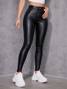 Leggins Vaquero Tipo PIel Bolsillos Traseros - Negro - Ver 1