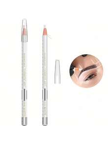 2pcs White Waterproof Eyebrow Positioning Marker Tool, Suitable For Eyebrow And Lip Skin, White Eyebrow Tattoo Skin Marking Pen Tool Accessory With Measurement Scale - White - View 3