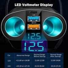 1pc Black ABS Multi-Function Digital Display Car Charger, Rapid Charging Dual USB + Type-C, Suitable For 12V/24V Vehicles - A - View 5