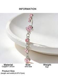 1 chiếc khuyên rốn dài đính đá Zirconia - hồng bạc - Xem 5