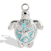 Mặt dây chuyền hình rùa biển nhỏ giọt dầu màu xanh dương, mạ điện, làm từ thép không gỉ 304, kèm phụ kiện trang sức DIY (1 cái/2 cái/3 cái), phụ kiện trang sức DIY hình rùa. - Hình ảnh - Xem 6