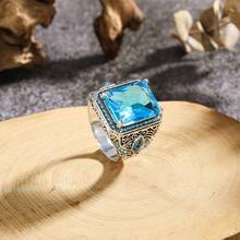 1pc European And American Literary Retro Carved Flower Men's Dating Ring - Red - View 7