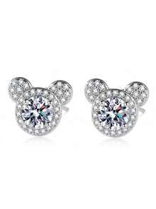 一对极简主义欧美风格仿莫桑石耳环，S925纯银立方氧化锆莫桑石四叶草水滴向日葵耳钉 - E186-耳環 - 查看 6