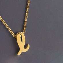 1pc Minimalist Stainless Steel 26 Initial Letter Necklace Pendant, Suitable For Commuting And Daily Wear - Yellow Gold - View 16