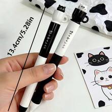 2pcs Random Mule Tea Cup Cat Rotating Neutral Pens, Creative Cute High-Quality Pens For Students, Quick-Drying Black Ink - Multicolor - View 2