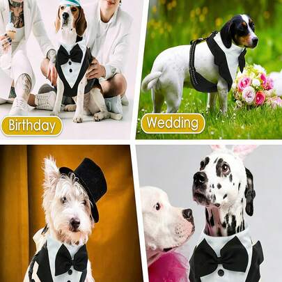 1pc Gentleman Tuxedo Style Dog Harness Vest, Suitable For Small/Medium Dogs & Cats, Birthday/Wedding Attire, Includes Bow Tie Decor (Leash Not Included)