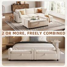 48" Ottoman With Storage, Tufted Storage Ottoman Bench, Convenient Living Room Fabrics Bench Seat, Entryway Shoe Benches With Inner Zipper & Arm, Rivetless Upholstered Window Seat Ottomans, Beige - Beige - View 6