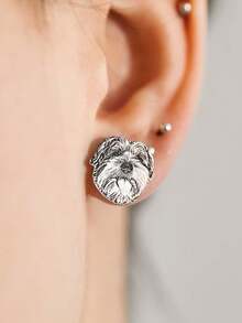 [ZzAi Custom]1pc Customized Pet Portrait Earrings, Suitable For Cat Lovers, Personalized Dog Name Stud Earrings, Women Cat Mom Gift, Pet Memorial Gift - Cut-out Style - Multiple Colors - View 7