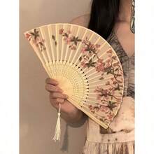 1pc Retro Folding Fans,Tassel Handheld Bamboo Fans,Haitang Fan,Bamboo Fan,Painted Fans,Foldable Hand Fan,Wedding Hand Fan,Party Hand Fan,Decorative Fan,Elegant And Casual Style, Mother's Day Gifts,Birthday Gifts,Back To School Season Gifts - 1PC - Xem 6