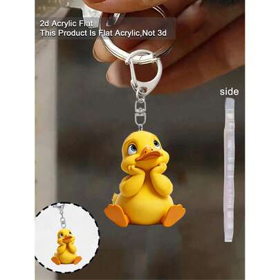 Móc khóa hình vịt vàng dễ thương, dạng phẳng 2D, tương thích với ba lô và chìa khóa xe hơi; được trang bị dây xích thép không gỉ 304, móc khóa thông thường, móc khóa hộp dụng cụ sửa chữa, phụ kiện ba lô vui nhộn, thẻ hành lý, thẻ thú cưng, phụ kiện túi kẹo. Thích hợp làm phụ kiện thông thường cho người bán hàng, người đam mê DIY và các hiệp hội bảo vệ động vật; đồ trang trí treo văn phòng, quà tặng tiệc tùng, mặt dây chuyền điện thoại di động, chìa khóa nhà, phụ kiện túi tập thể dục, nhận dạng hành lý, quà tặng kỷ niệm.