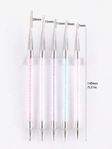 5 Packs Dual-Ended Nail Art Brushes, Crystal Handle Nail Liner & Dotting Pens For Fine Lines, French Tips, Dotting & Decorative Nail Designs - Ideal For Salon & DIY Manicure - Multicolor - View 7
