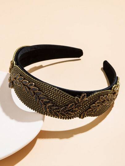 1pc Solid Color Fabric European And American Fashion Baroque Style Headband For Women, Luxury Bejeweled Decoration, Elegant Vintage High-Quality Headpiece For Evening Party