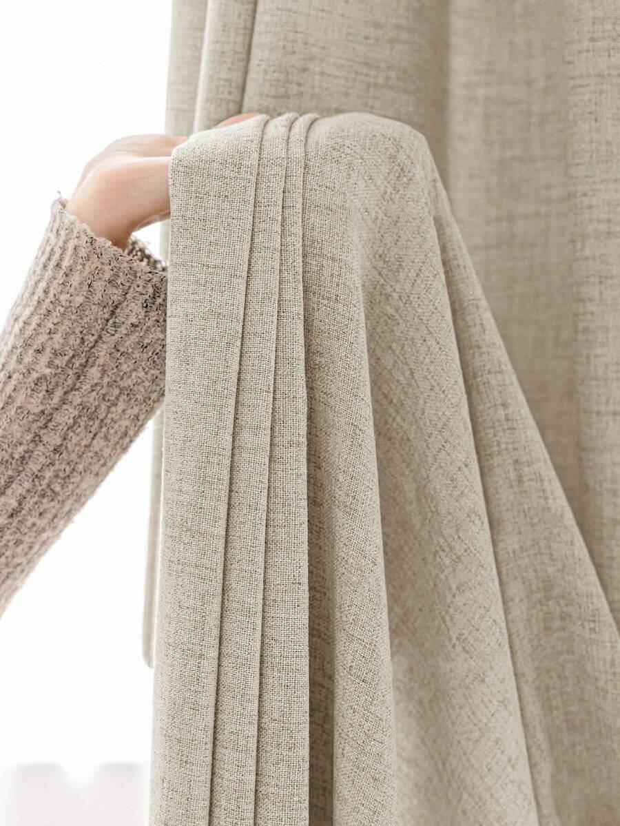 1件复古米色加厚薄纱窗帘，奢华薄纱窗帘，舒适半遮光窗帘 - 日式风格，杆袋式半遮光窗帘，适用于客厅和卧室，降噪防紫外线，家居装饰遮光窗帘（190克面料重量） - 彩色 - 查看 1