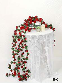 1/2 件人造悬挂玫瑰藤蔓仿真花环玫瑰常绿常春藤藤蔓丝绸玫瑰植物带绿叶装饰，适用于家居装饰、房间装饰、花园装饰、墙面装饰、室内/室外装饰、卧室装饰、婚礼装饰、餐桌装饰、派对装饰、生日装饰、情人节装饰 - 白色 - 查看 14