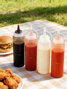 1pc 240ml Refillable Squeeze Bottle With Measurement Scale, Kitchen Condiment Bottle, Salad Dressing Squeezer, Sauce Dispenser, Plastic Squeeze Bottle For Cooking, Soy Sauce Bottle, Spice Container, Commercial, Camping, Picnic - Multicolor - View 2