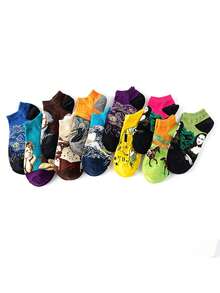 1/5/10 paires de chaussettes invisibles pour femmes de style européen et américain nouveau, style de dessin animé pour le printemps/été. Chaussettes courtes rétro personnalisées pour hommes - Multicolore - Voir 3