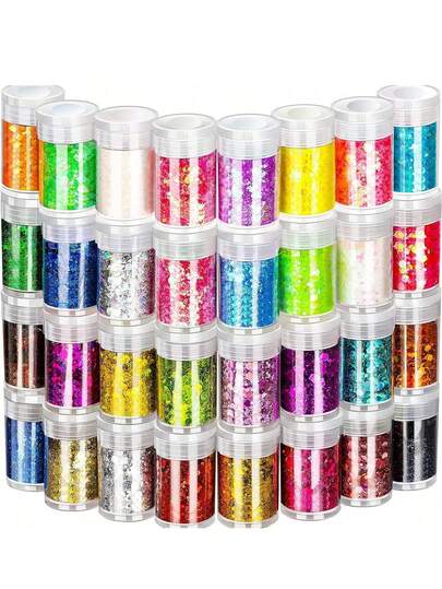 32 Colors Holographic Chunky Glitter, Reflective Glitter Suitable For Nail Art, Holiday Decoration, Resin Candle Wax Melts, Crafts And Christmas Party Decor